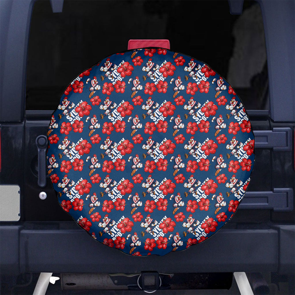 Sydney Roosters Spare Tire Cover Tropical Hibiscus Floral Seamless Rugby Mascot