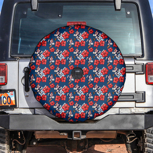 Sydney Roosters Spare Tire Cover Tropical Hibiscus Floral Seamless Rugby Mascot