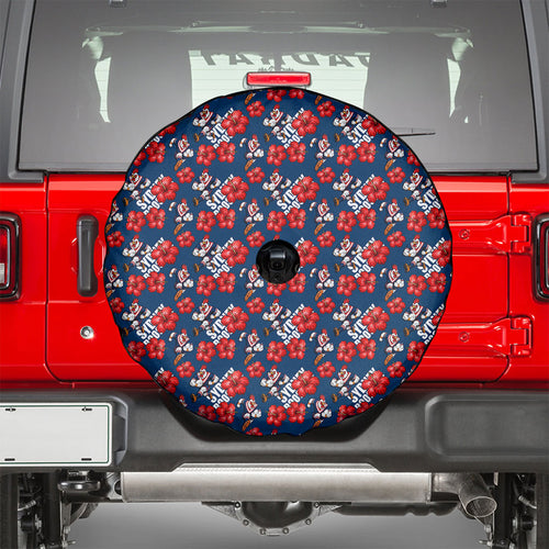 Sydney Roosters Spare Tire Cover Tropical Hibiscus Floral Seamless Rugby Mascot