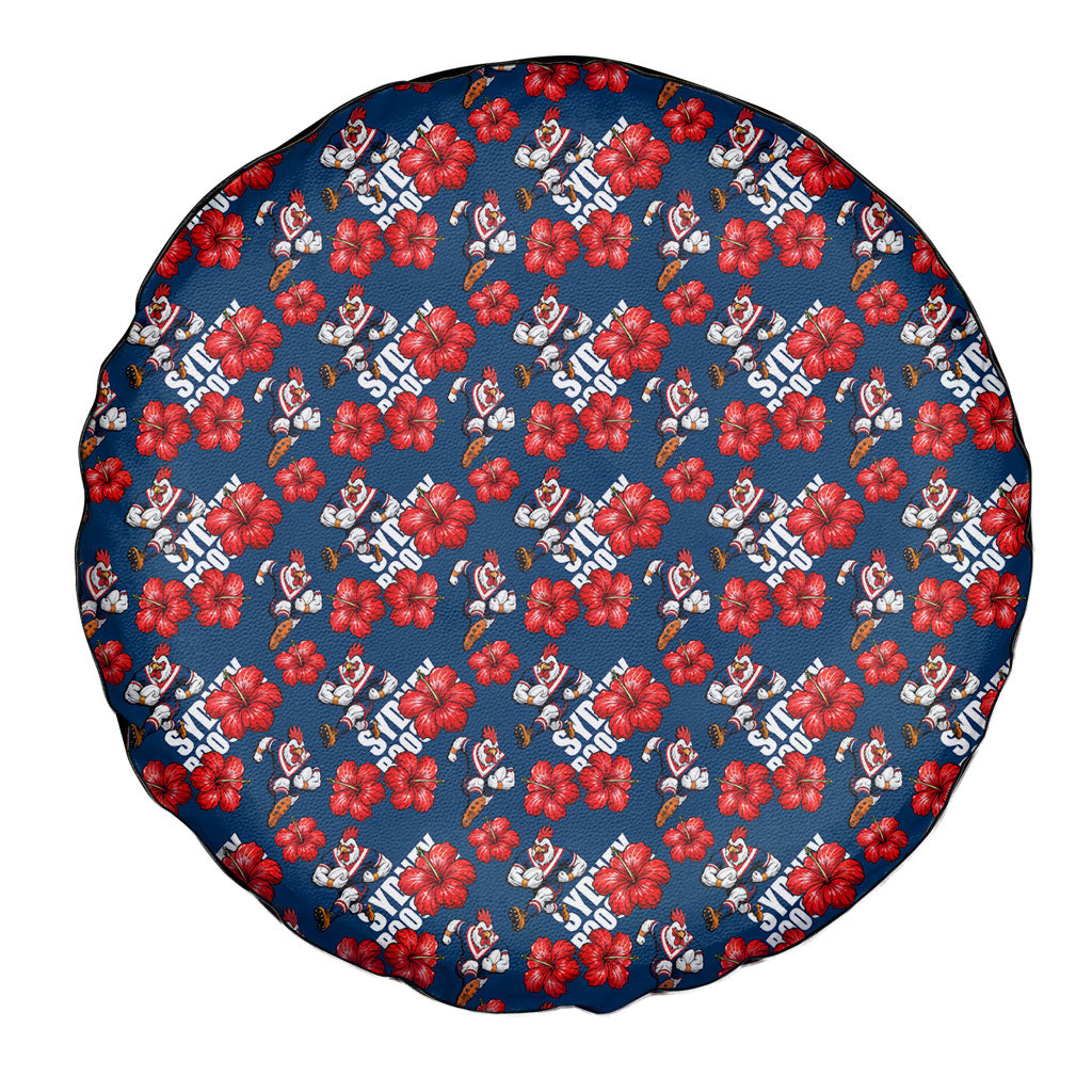 Sydney Roosters Spare Tire Cover Tropical Hibiscus Floral Seamless Rugby Mascot