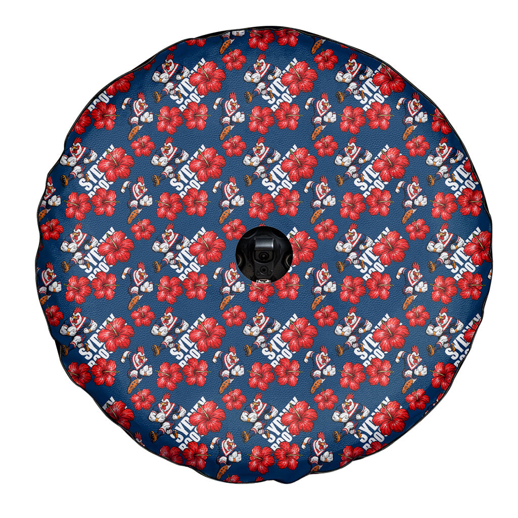 Sydney Roosters Spare Tire Cover Tropical Hibiscus Floral Seamless Rugby Mascot