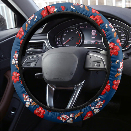 Sydney Roosters Steering Wheel Cover Tropical Hibiscus Floral Seamless Rugby Mascot