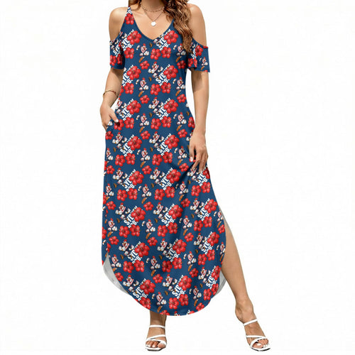 Sydney Roosters Summer Maxi Dress Tropical Hibiscus Floral Seamless Rugby Mascot