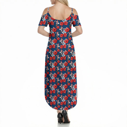 Sydney Roosters Summer Maxi Dress Tropical Hibiscus Floral Seamless Rugby Mascot