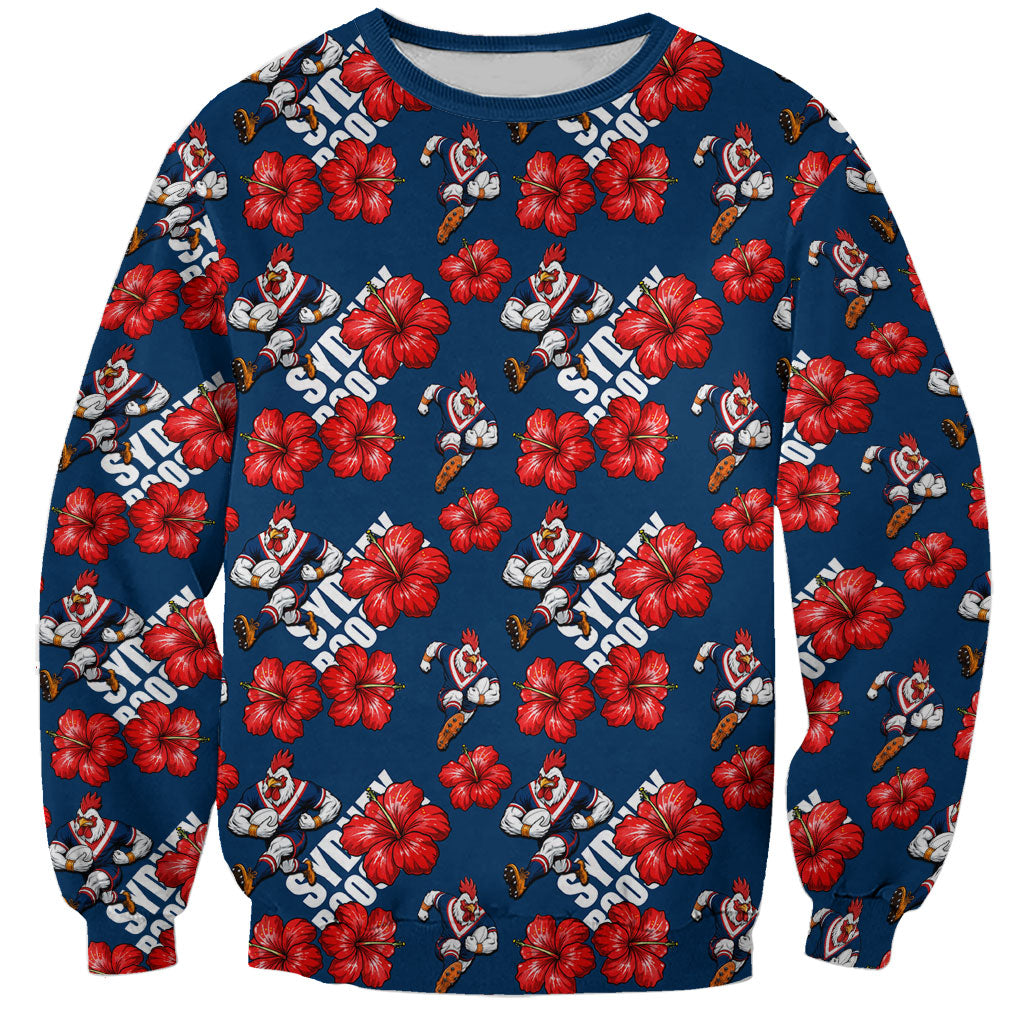 Sydney Roosters Sweatshirt Tropical Hibiscus Floral Seamless Rugby Mascot