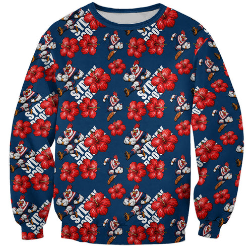 Sydney Roosters Sweatshirt Tropical Hibiscus Floral Seamless Rugby Mascot