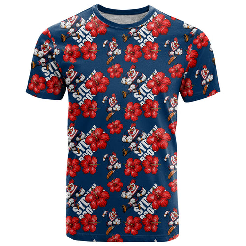 Sydney Roosters T Shirt Tropical Hibiscus Floral Seamless Rugby Mascot