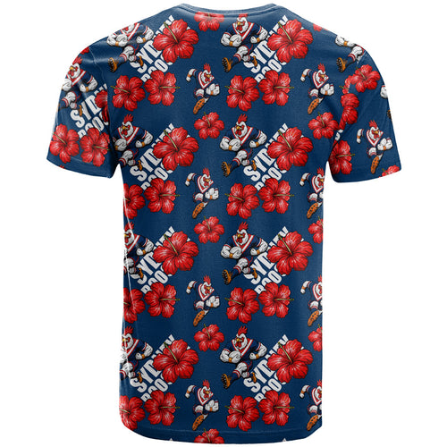 Sydney Roosters T Shirt Tropical Hibiscus Floral Seamless Rugby Mascot