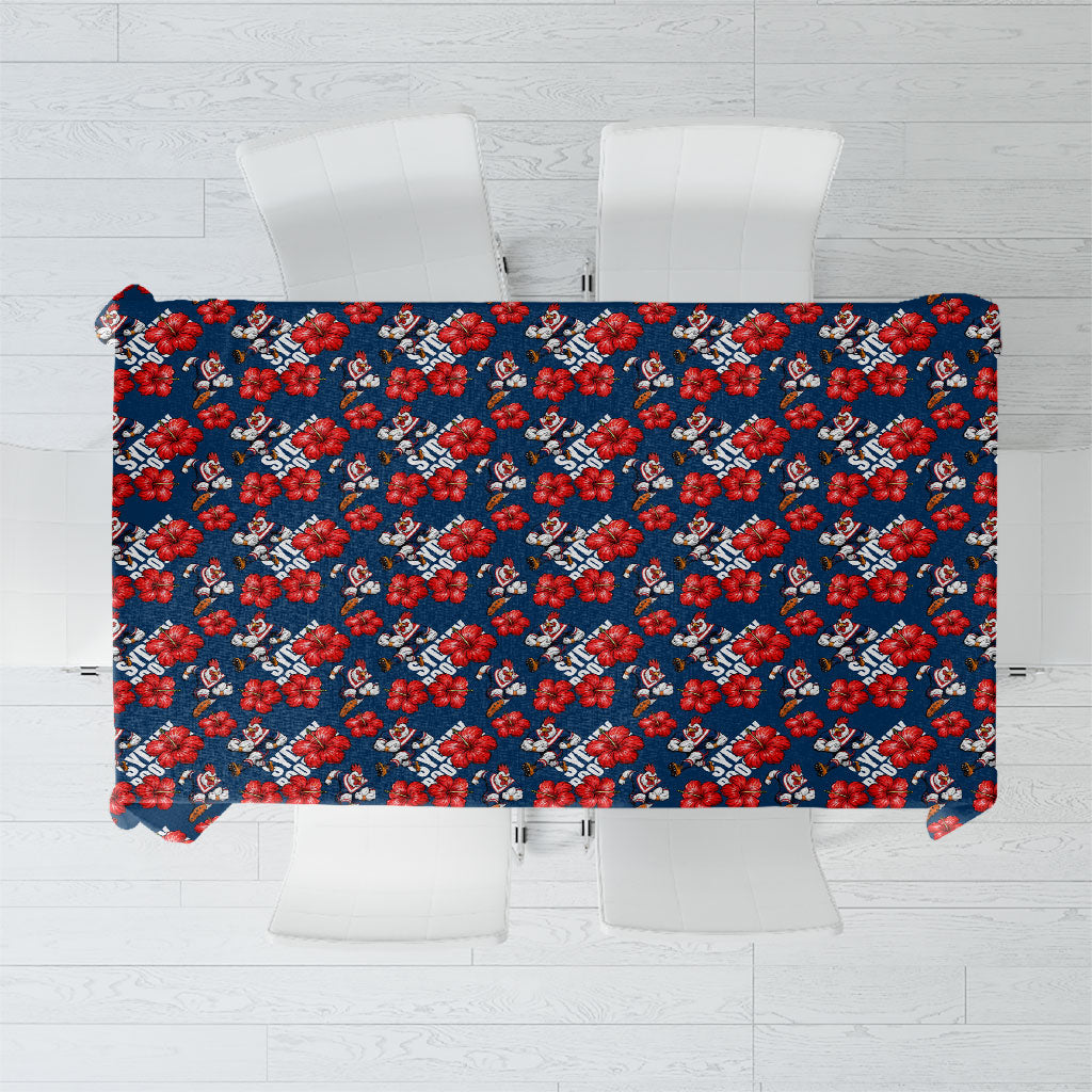 Sydney Roosters Tablecloth Tropical Hibiscus Floral Seamless Rugby Mascot