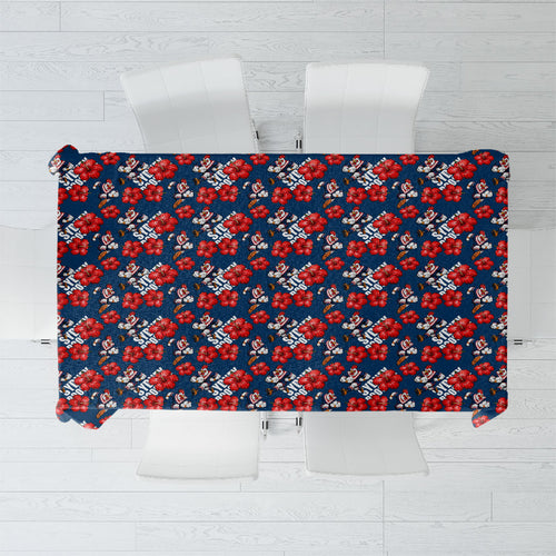Sydney Roosters Tablecloth Tropical Hibiscus Floral Seamless Rugby Mascot
