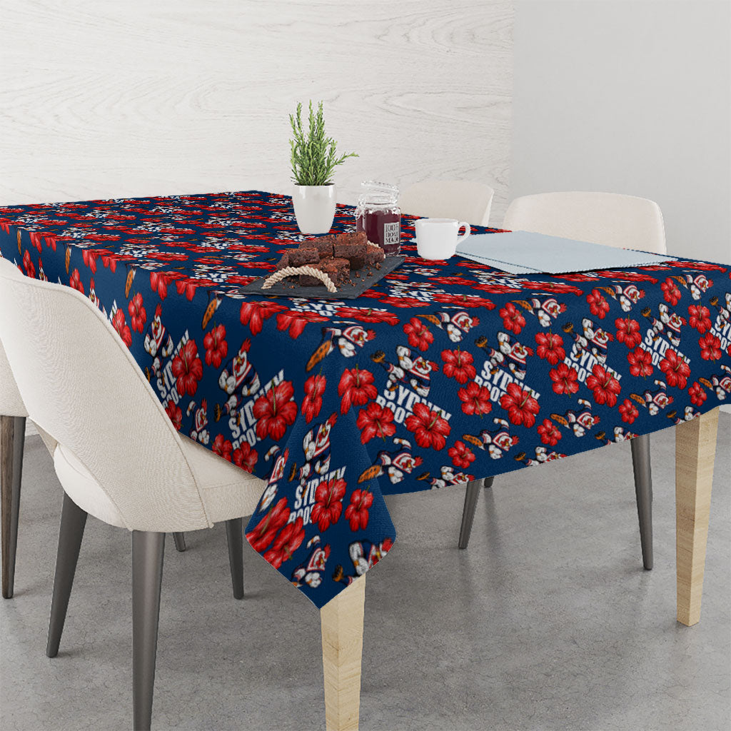 Sydney Roosters Tablecloth Tropical Hibiscus Floral Seamless Rugby Mascot