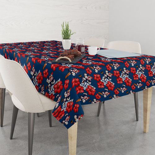 Sydney Roosters Tablecloth Tropical Hibiscus Floral Seamless Rugby Mascot