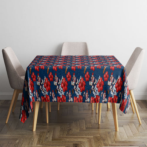 Sydney Roosters Tablecloth Tropical Hibiscus Floral Seamless Rugby Mascot