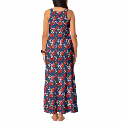 Sydney Roosters Tank Maxi Dress Tropical Hibiscus Floral Seamless Rugby Mascot