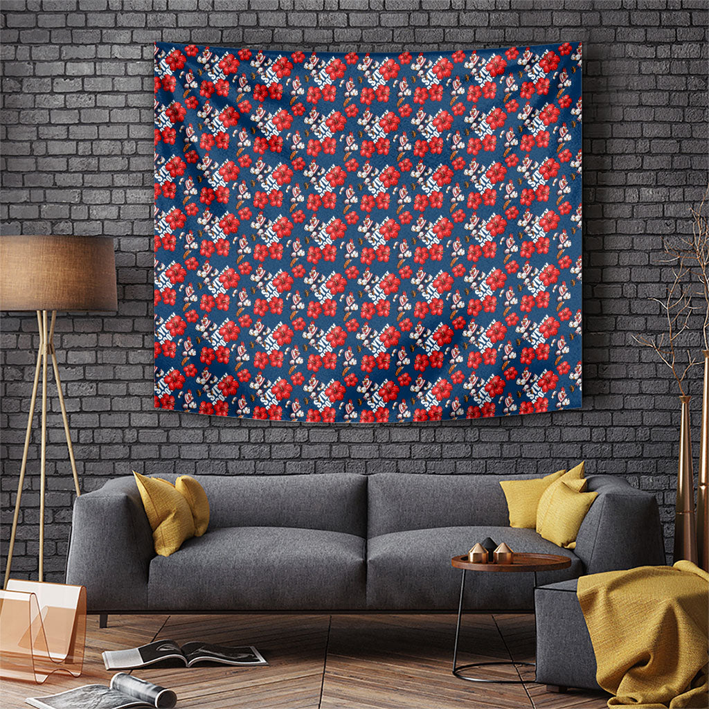 Sydney Roosters Tapestry Tropical Hibiscus Floral Seamless Rugby Mascot