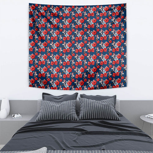 Sydney Roosters Tapestry Tropical Hibiscus Floral Seamless Rugby Mascot