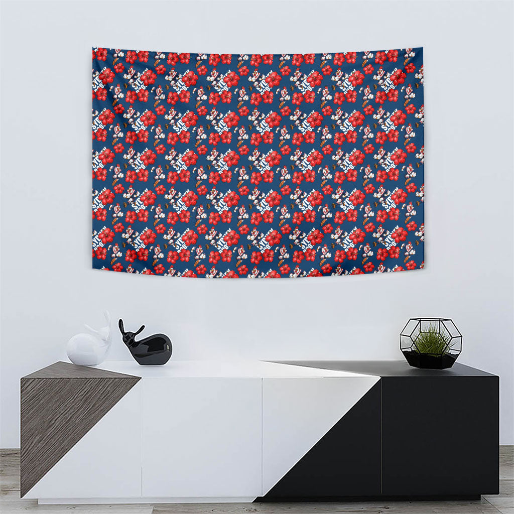 Sydney Roosters Tapestry Tropical Hibiscus Floral Seamless Rugby Mascot