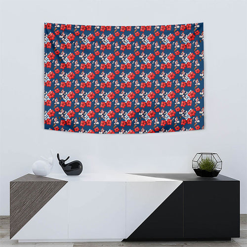 Sydney Roosters Tapestry Tropical Hibiscus Floral Seamless Rugby Mascot