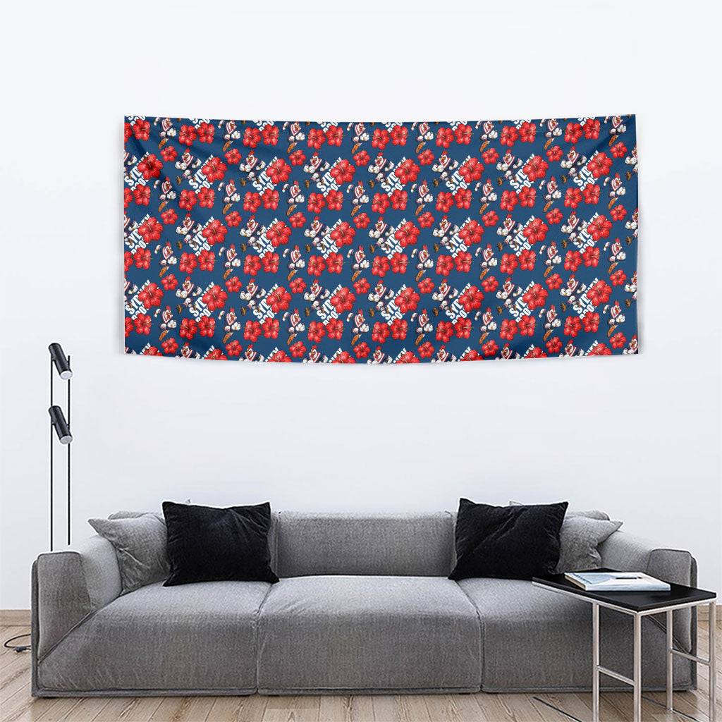Sydney Roosters Tapestry Tropical Hibiscus Floral Seamless Rugby Mascot