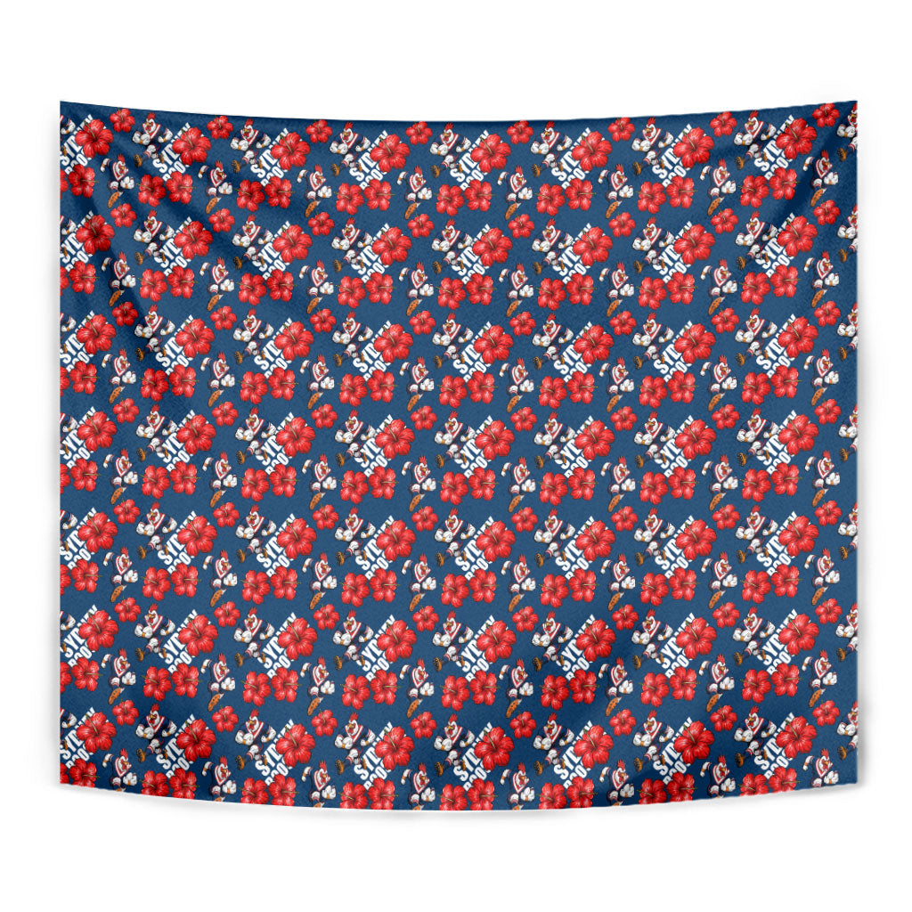 Sydney Roosters Tapestry Tropical Hibiscus Floral Seamless Rugby Mascot