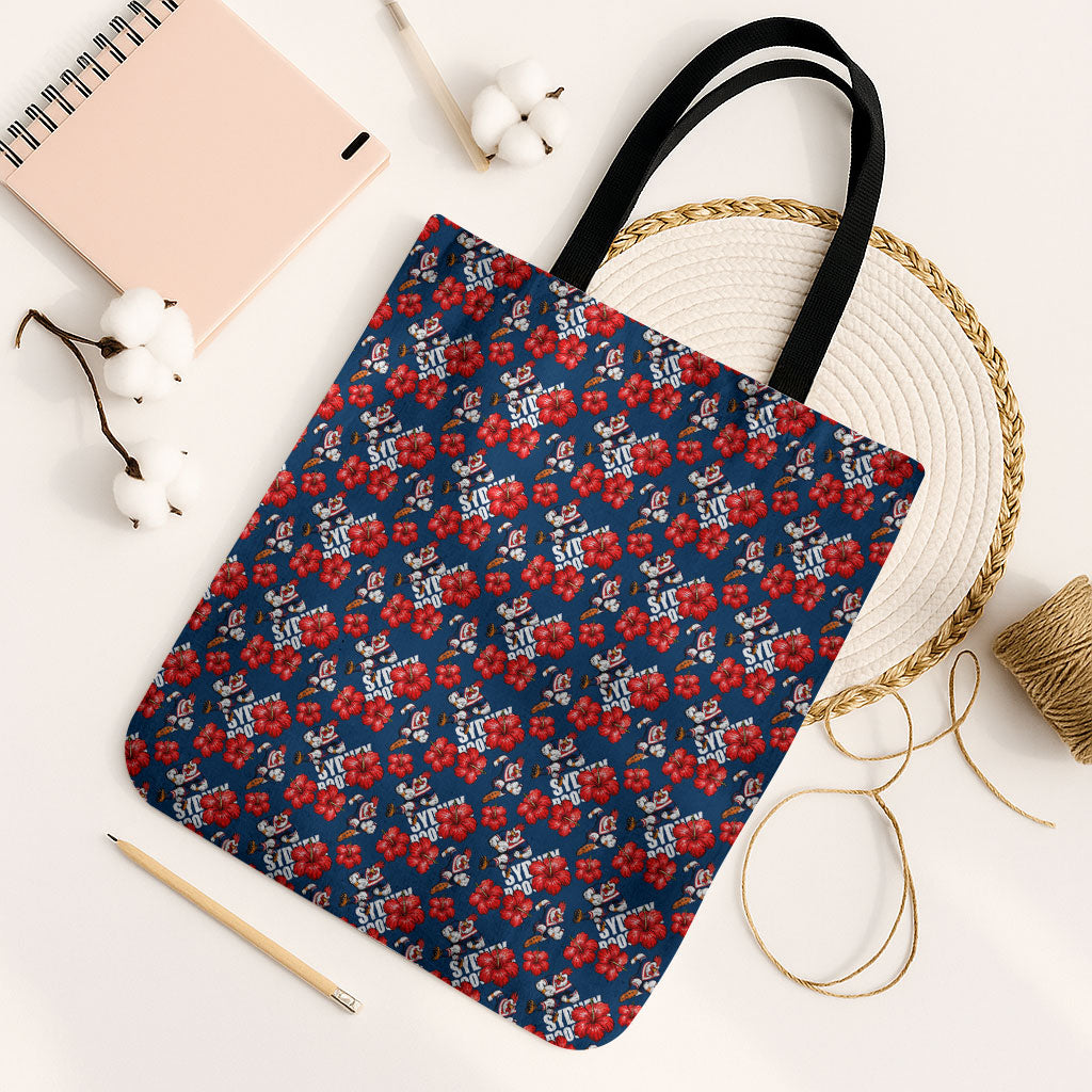 Sydney Roosters Tote Bag Tropical Hibiscus Floral Seamless Rugby Mascot