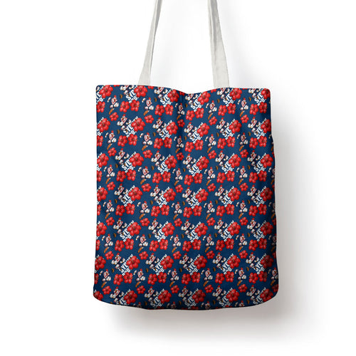 Sydney Roosters Tote Bag Tropical Hibiscus Floral Seamless Rugby Mascot