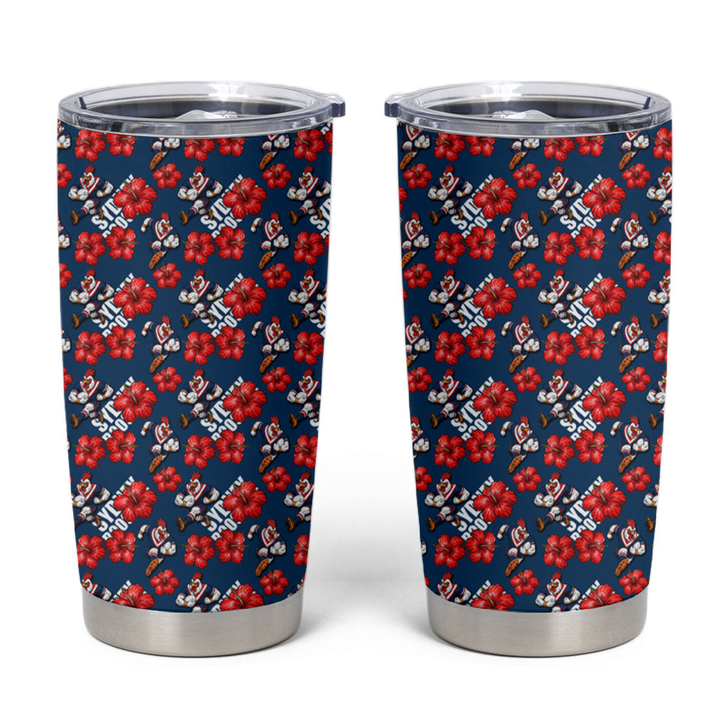 Sydney Roosters Tumbler Cup Tropical Hibiscus Floral Seamless Rugby Mascot