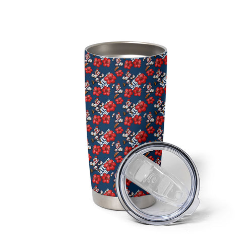 Sydney Roosters Tumbler Cup Tropical Hibiscus Floral Seamless Rugby Mascot