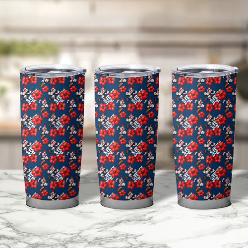 Sydney Roosters Tumbler Cup Tropical Hibiscus Floral Seamless Rugby Mascot
