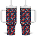 Sydney Roosters Tumbler With Handle Tropical Hibiscus Floral Seamless Rugby Mascot