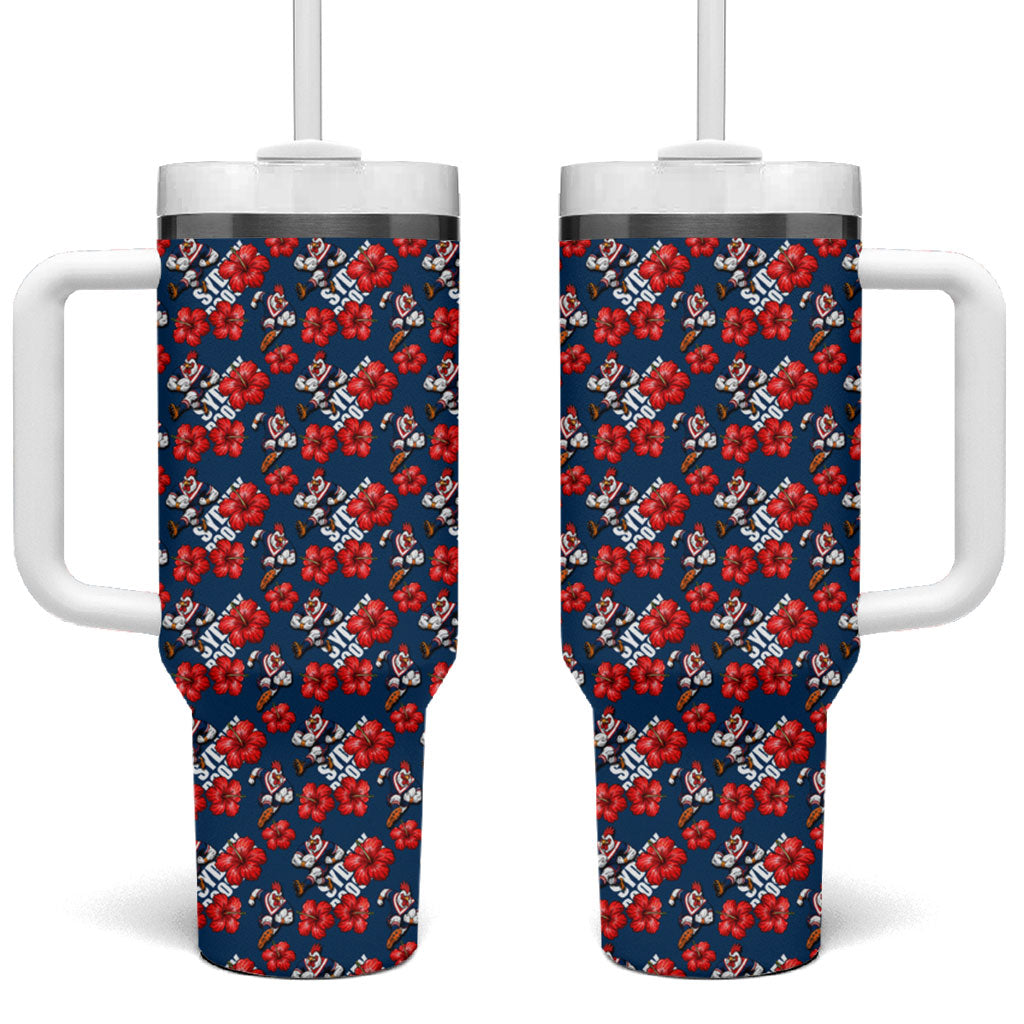 Sydney Roosters Tumbler With Handle Tropical Hibiscus Floral Seamless Rugby Mascot