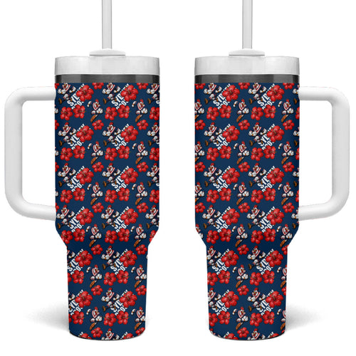 Sydney Roosters Tumbler With Handle Tropical Hibiscus Floral Seamless Rugby Mascot
