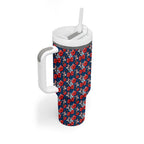 Sydney Roosters Tumbler With Handle Tropical Hibiscus Floral Seamless Rugby Mascot
