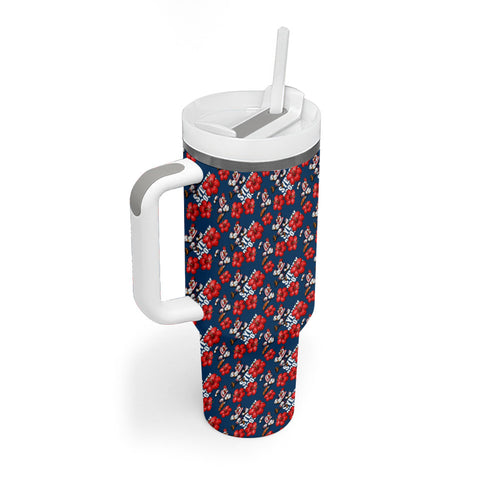 Sydney Roosters Tumbler With Handle Tropical Hibiscus Floral Seamless Rugby Mascot