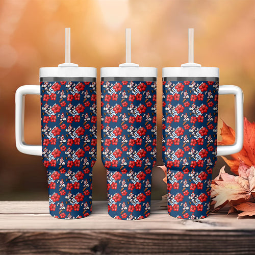 Sydney Roosters Tumbler With Handle Tropical Hibiscus Floral Seamless Rugby Mascot