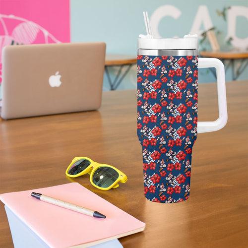 Sydney Roosters Tumbler With Handle Tropical Hibiscus Floral Seamless Rugby Mascot