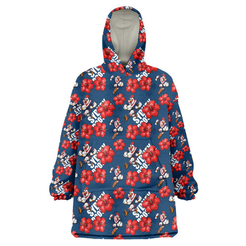 Sydney Roosters Wearable Blanket Hoodie Tropical Hibiscus Floral Seamless Rugby Mascot