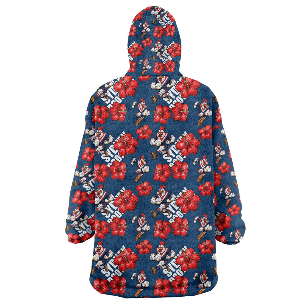 Sydney Roosters Wearable Blanket Hoodie Tropical Hibiscus Floral Seamless Rugby Mascot