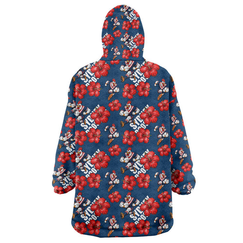 Sydney Roosters Wearable Blanket Hoodie Tropical Hibiscus Floral Seamless Rugby Mascot