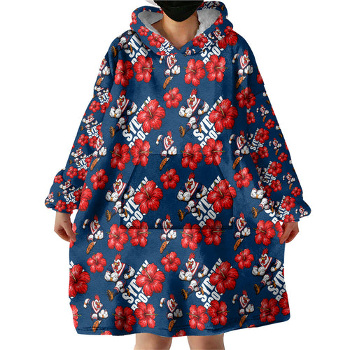 Sydney Roosters Wearable Blanket Hoodie Tropical Hibiscus Floral Seamless Rugby Mascot