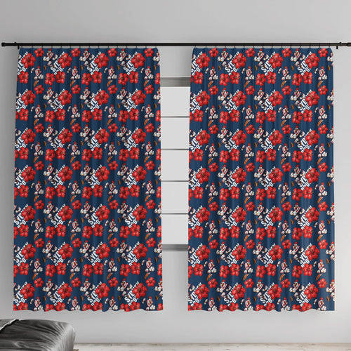 Sydney Roosters Window Curtain Tropical Hibiscus Floral Seamless Rugby Mascot