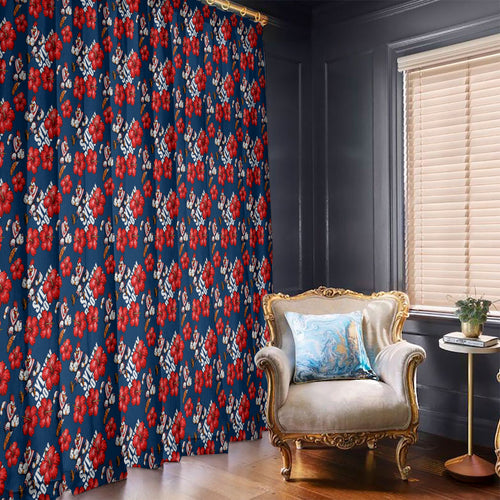 Sydney Roosters Window Curtain Tropical Hibiscus Floral Seamless Rugby Mascot