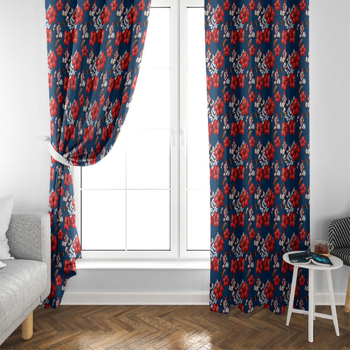 Sydney Roosters Window Curtain Tropical Hibiscus Floral Seamless Rugby Mascot