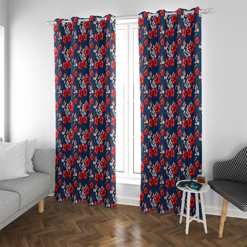 Sydney Roosters Window Curtain Tropical Hibiscus Floral Seamless Rugby Mascot