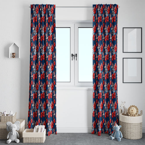 Sydney Roosters Window Curtain Tropical Hibiscus Floral Seamless Rugby Mascot