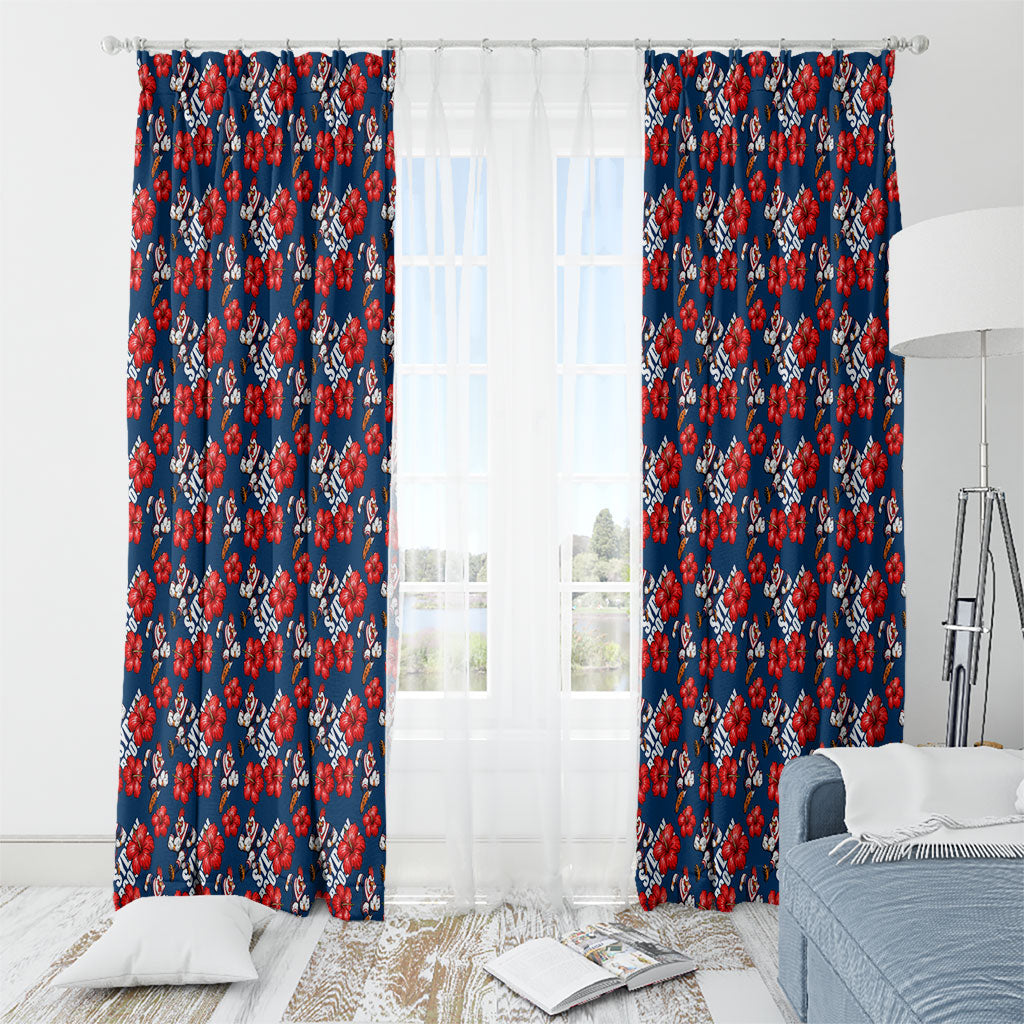 Sydney Roosters Window Curtain Tropical Hibiscus Floral Seamless Rugby Mascot