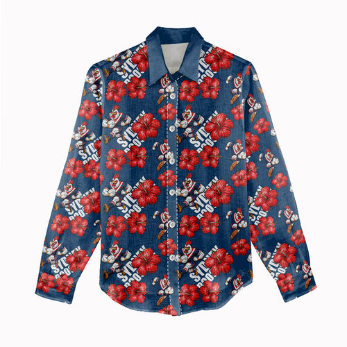 Sydney Roosters Women Casual Shirt Tropical Hibiscus Floral Seamless Rugby Mascot