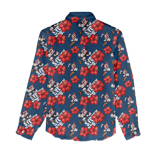 Sydney Roosters Women Casual Shirt Tropical Hibiscus Floral Seamless Rugby Mascot