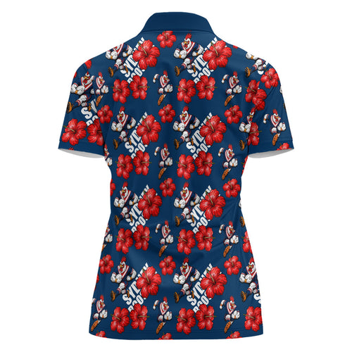 Sydney Roosters Women Polo Shirt Tropical Hibiscus Floral Seamless Rugby Mascot