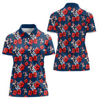 Sydney Roosters Women Polo Shirt Tropical Hibiscus Floral Seamless Rugby Mascot